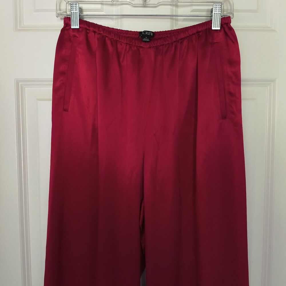 J. Crew Cosmo Satin Pants Women S Red Wide Leg Evening Holiday Party Gala Lounge - Picture 4 of 13